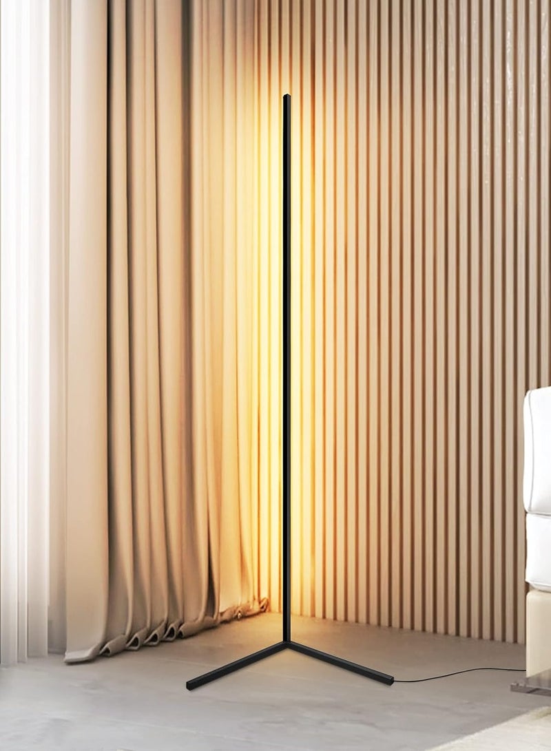 مودي مصباح أرضي LED حديث أبيض دافئ - مصباح زاوية ذكي قائم بقوة 20 وات لغرفة المعيشة وغرفة النوم - إضاءة بيضاء بسيطة - إضاءة محيطة لديكور المنزل (أسود - أبيض دافئ) - Image 1