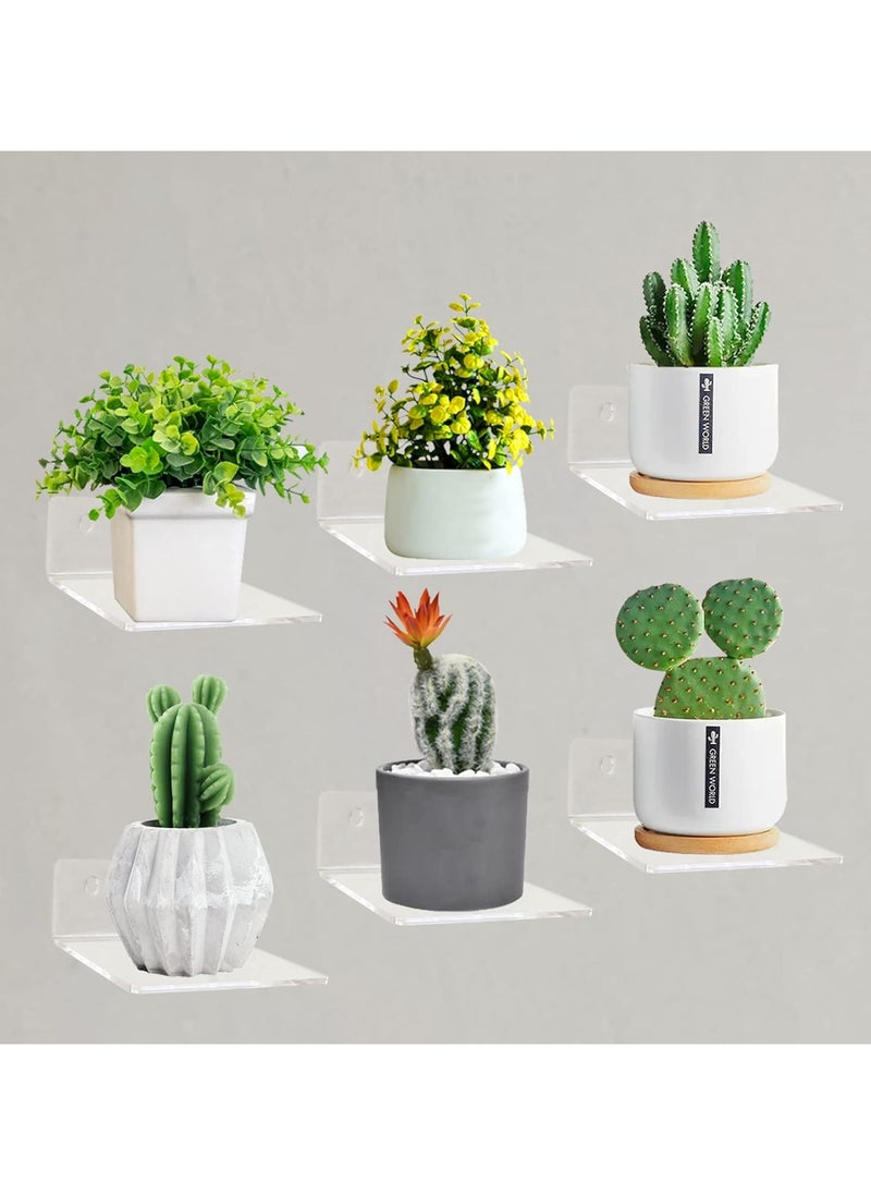 TPGP - Acrylic Small Floating Shelves for Wall, 6-Ledges, Clear Mini Display Floating Shelf, Flexible Use with Adhesive or Screw - Image 1
