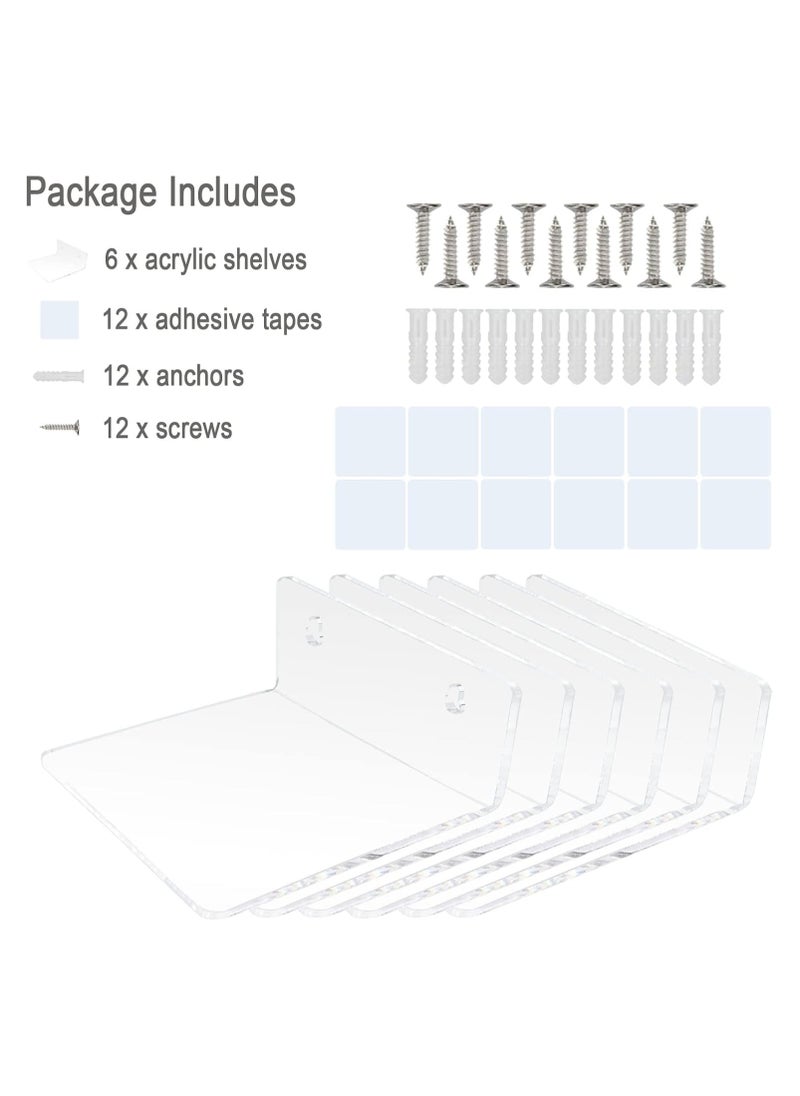 TPGP Acrylic Small Floating Shelves for Wall, 6-Ledges, Clear Mini Display Floating Shelf, Flexible Use with Adhesive or Screw  - Image 5