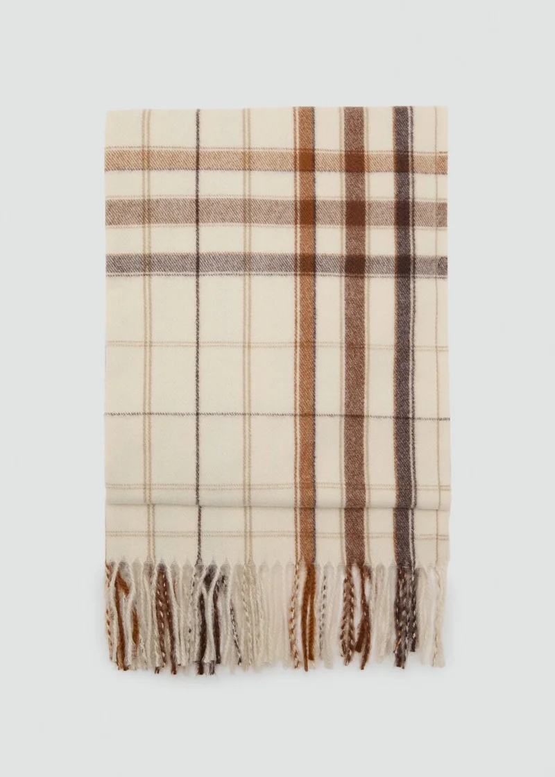 MANGO Check scarf with fringed ends