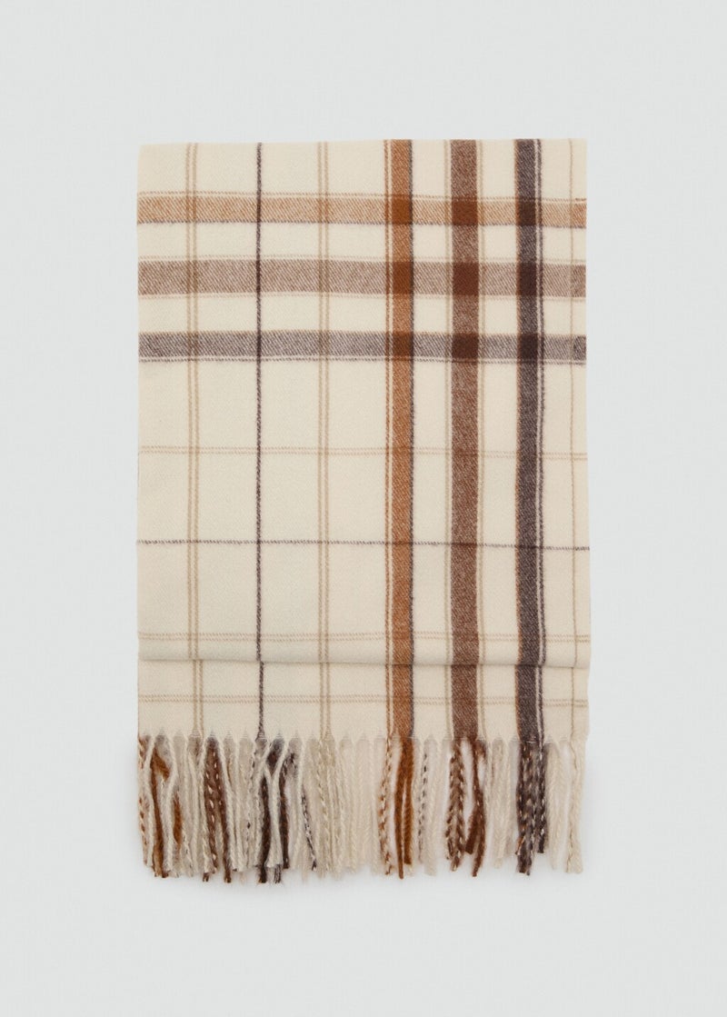 MANGO Check scarf with fringed ends - Image 1