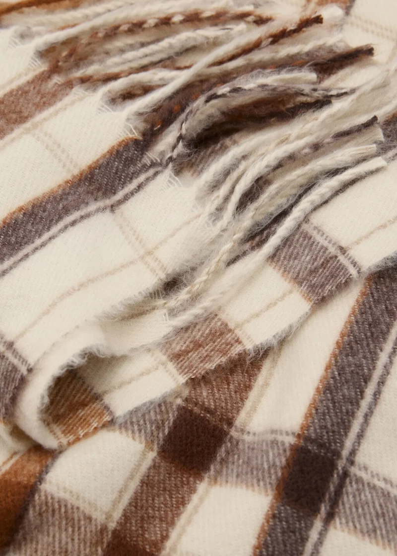 MANGO Check scarf with fringed ends