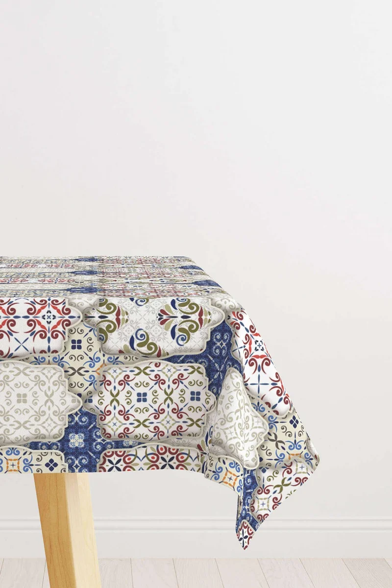 Cango Home Cream Navy Blue Vintage Retro Patterned Digital Printed Tablecloth CGH617-MS