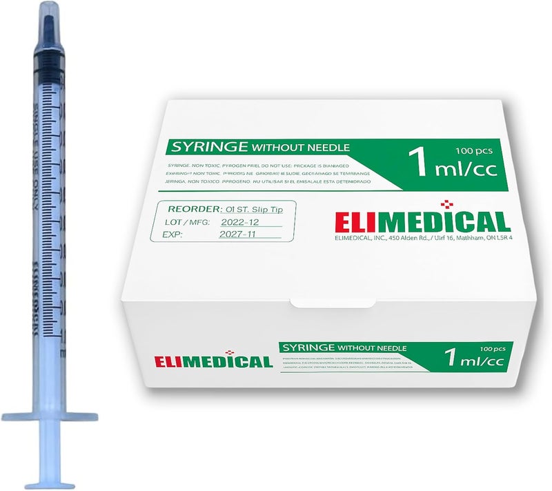 Elimedical Veterinary Syringe Without Needle, Luer Slip 1cc 100pcs/box 01ST - Image 1