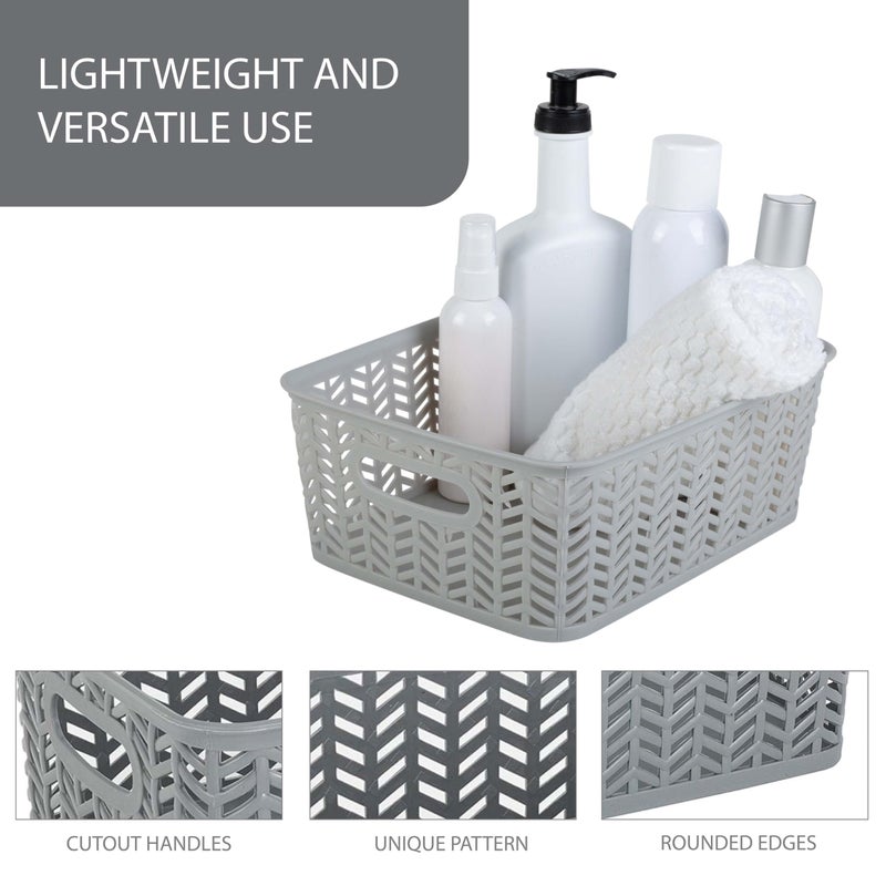 Simplify 3 Pack Small Herringbone Storage Basket | Dimensions: 10"x8"x4" | 2 Open Handles | Lightweight | Grey | Herringbone Design | Home Organization - Image 2