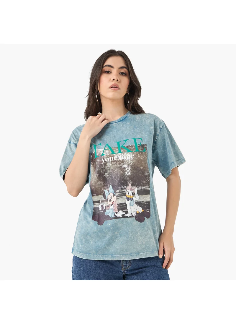 اس بي كاركترز Minnie Mouse and Daisy Duck Print T-shirt with Crew Neck