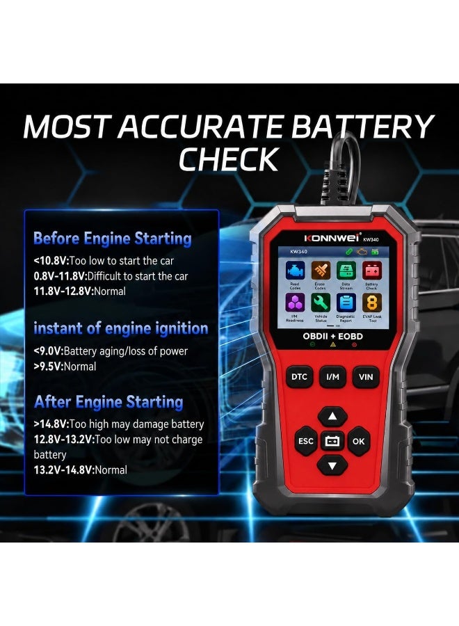 Konnwei KW340 OBD2 Scanner Diagnostic Tool Code Reader for All OBDII Cars Read & Clear Engine Codes, Live Data Stream, Battery Test, I/M Readiness, O2/EVAP Test, OBDII/EOBD - Image 5
