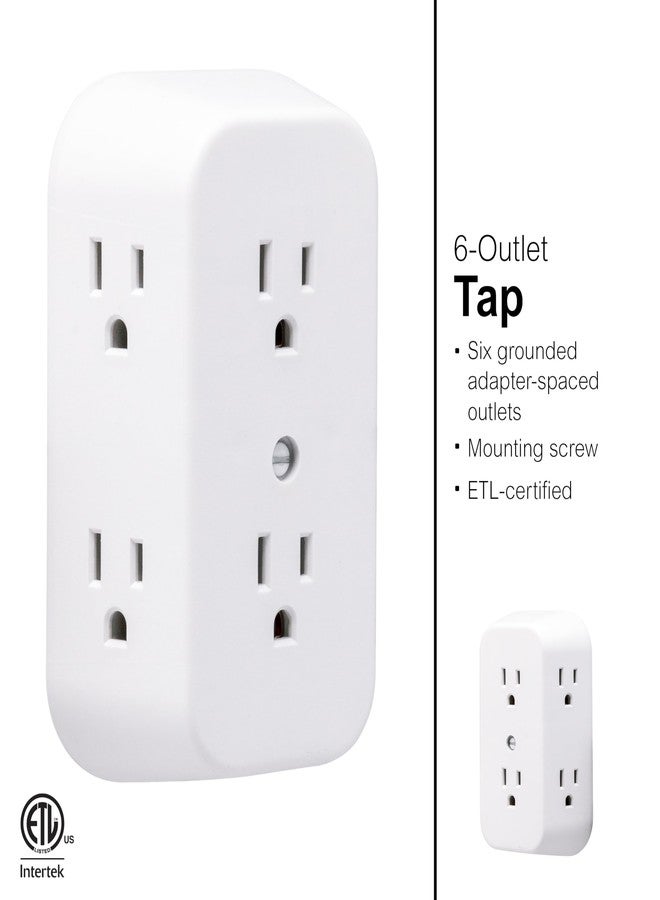 GE 6-Outlet Extender, Grounded Wall Tap, Adapter Spaced Outlets, 3-Prong, Multiple Plug, Quick and Easy Install, Cruise Essentials, ETL Listed, White, 50759 - Image 3