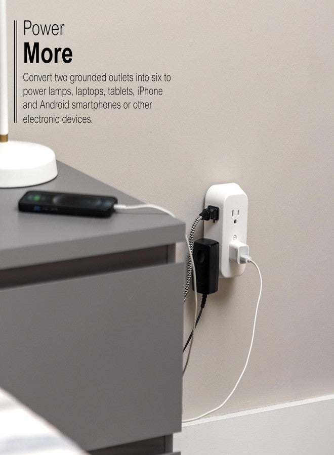 GE 6-Outlet Extender, Grounded Wall Tap, Adapter Spaced Outlets, 3-Prong, Multiple Plug, Quick and Easy Install, Cruise Essentials, ETL Listed, White, 50759 - Image 5