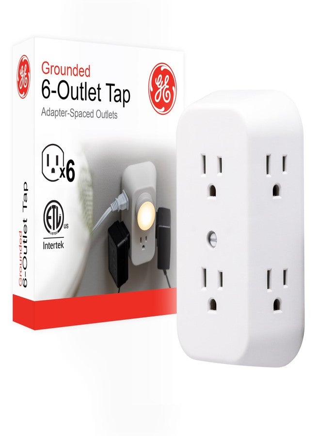 GE 6-Outlet Extender, Grounded Wall Tap, Adapter Spaced Outlets, 3-Prong, Multiple Plug, Quick and Easy Install, Cruise Essentials, ETL Listed, White, 50759 - Image 1