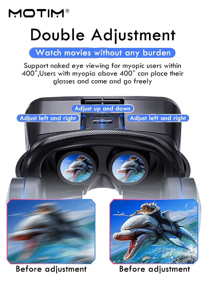 Motim - VR Headset + Y1 Joystick, 3D VR Virtual Reality Headset for Movies and Games, Thousand Magic Mirror, An-ti Bluelight VR Glasses Goggles Helmet, Adjustable Pupil Object Distan for Smartphone - Image 1