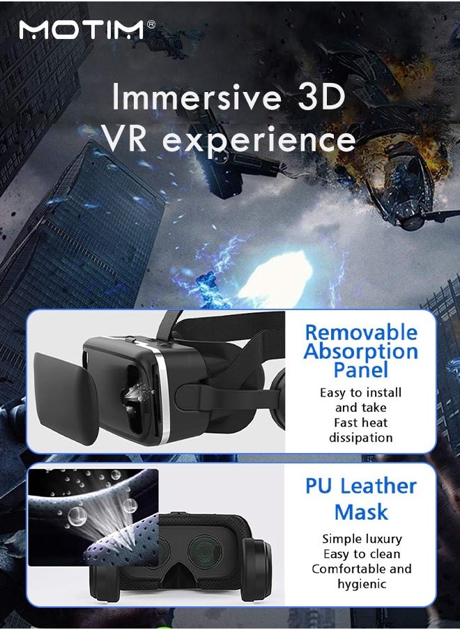 Motim - VR Headset + Y1 Joystick, 3D VR Virtual Reality Headset for Movies and Games, Thousand Magic Mirror, An-ti Bluelight VR Glasses Goggles Helmet, Adjustable Pupil Object Distan for Smartphone - Image 1