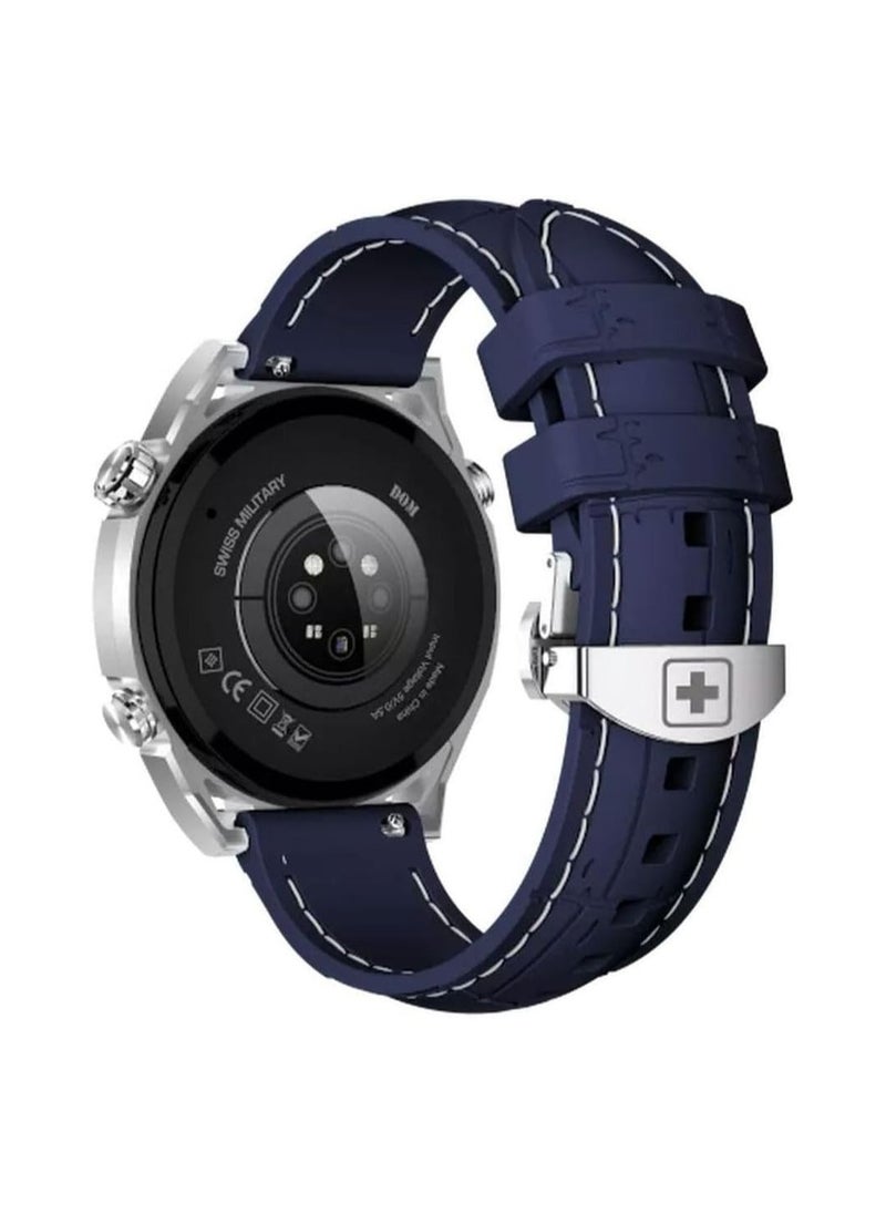 SWISS MILITARY - Swiss Military Dom 3 Smartwatch- 1.43" AMOLED Call Features Multi Language Heart Rate/BP/Oxygen Level Monitoring Wireless Charging 5-7 Days Battery Life IP67 Compatibility: iOS/Android - Blue - Image 1