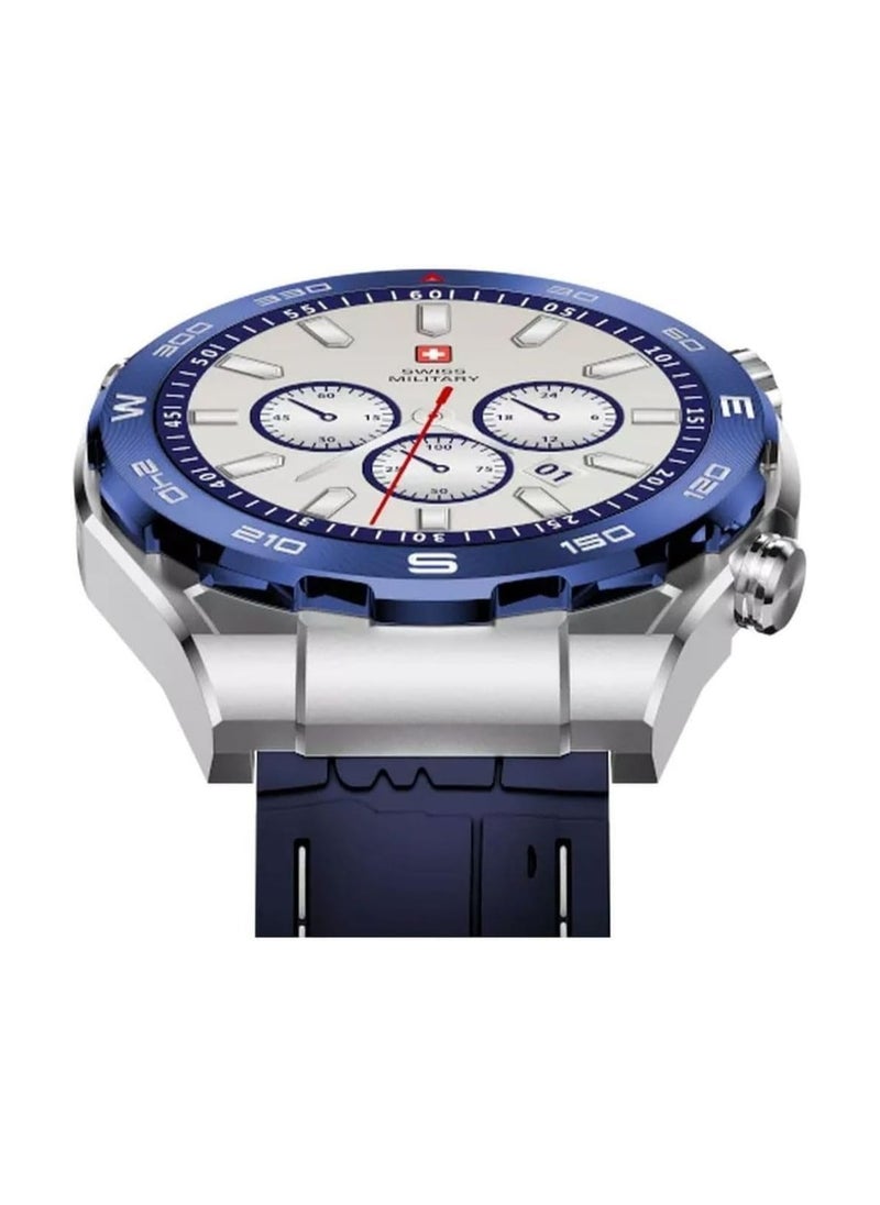 SWISS MILITARY - Swiss Military Dom 3 Smartwatch- 1.43" AMOLED Call Features Multi Language Heart Rate/BP/Oxygen Level Monitoring Wireless Charging 5-7 Days Battery Life IP67 Compatibility: iOS/Android - Blue - Image 1