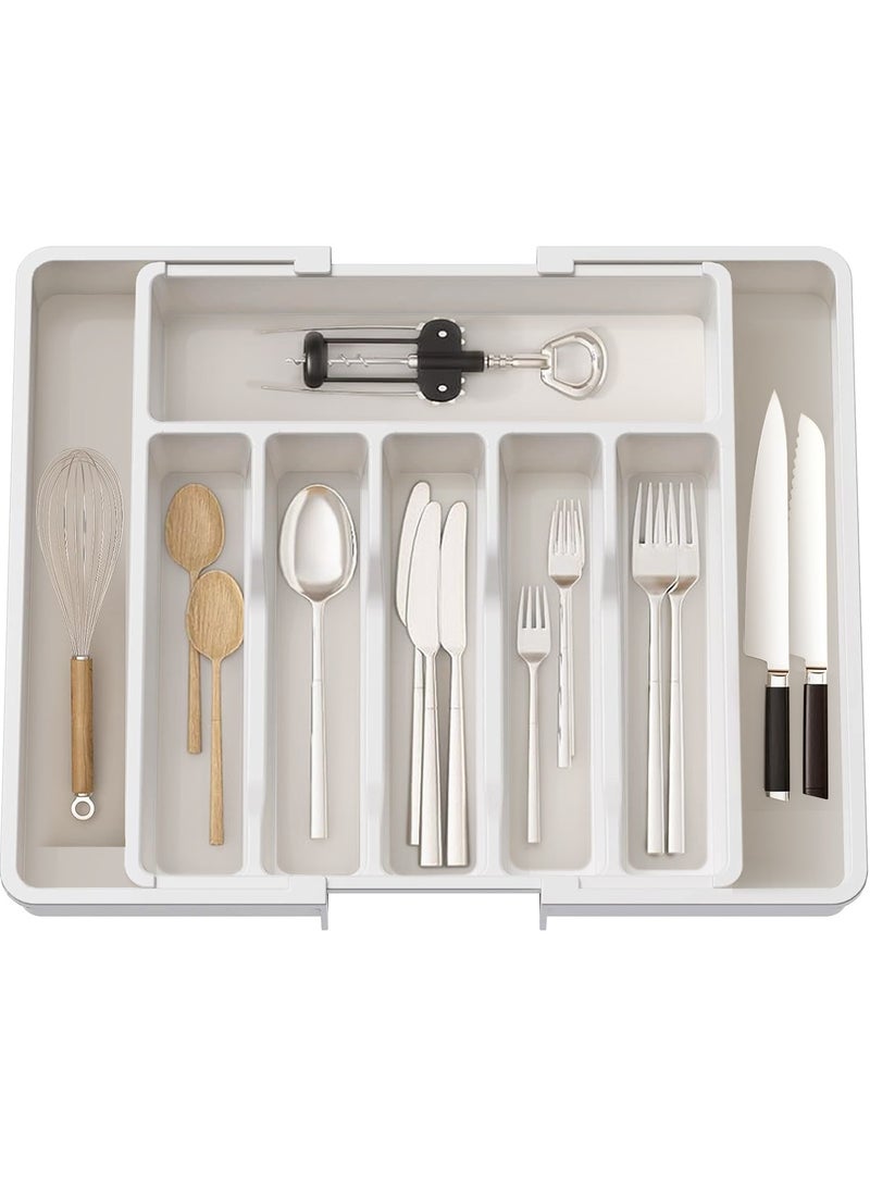 XiuWoo - Expandable Adjustable Cutlery Drawer Organizer, Utensil Kinfe Trayanna, Silverware and Flatware Holder, Closet Cutlery Tray for Spoons Forks Knives, - Image 1
