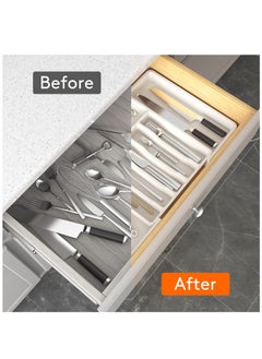 XiuWoo Expandable Adjustable Cutlery Drawer Organizer, Utensil Kinfe Trayanna, Silverware and Flatware Holder, Closet Cutlery Tray for Spoons Forks Knives,  - Image 3