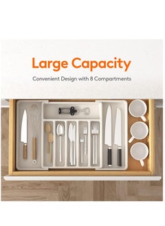 XiuWoo Expandable Adjustable Cutlery Drawer Organizer, Utensil Kinfe Trayanna, Silverware and Flatware Holder, Closet Cutlery Tray for Spoons Forks Knives,  - Image 2