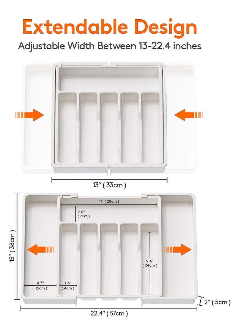 XiuWoo - Expandable Adjustable Cutlery Drawer Organizer, Utensil Kinfe Trayanna, Silverware and Flatware Holder, Closet Cutlery Tray for Spoons Forks Knives, - Image 1