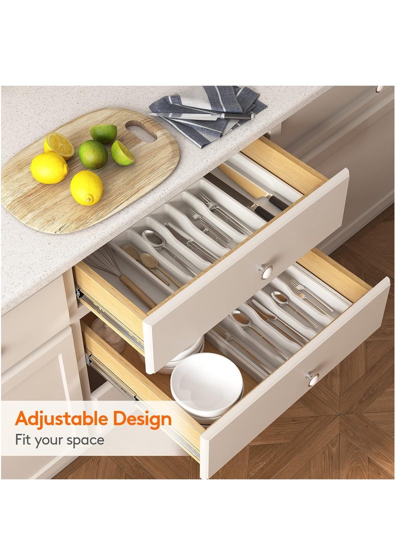 XiuWoo - Expandable Adjustable Cutlery Drawer Organizer, Utensil Kinfe Trayanna, Silverware and Flatware Holder, Closet Cutlery Tray for Spoons Forks Knives, - Image 1