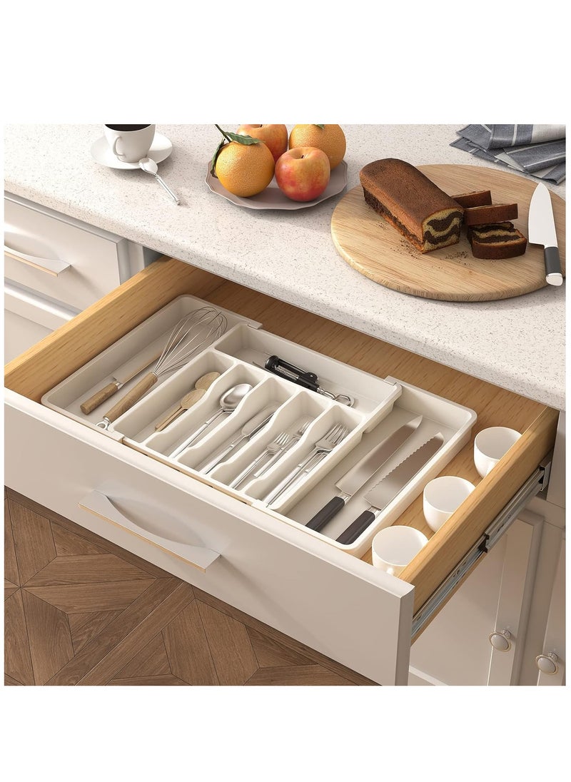 XiuWoo - Expandable Adjustable Cutlery Drawer Organizer, Utensil Kinfe Trayanna, Silverware and Flatware Holder, Closet Cutlery Tray for Spoons Forks Knives, - Image 1