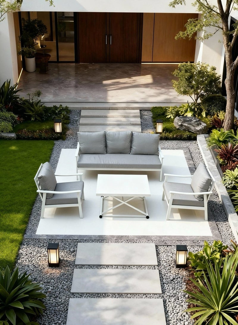 Broyhome 5-Piece Aluminum Outdoor Sofa Set with Up and Down Table ,Waterproof Beige Cushions, Patio Furniture For Garden,Balcony And Villa - Image 3