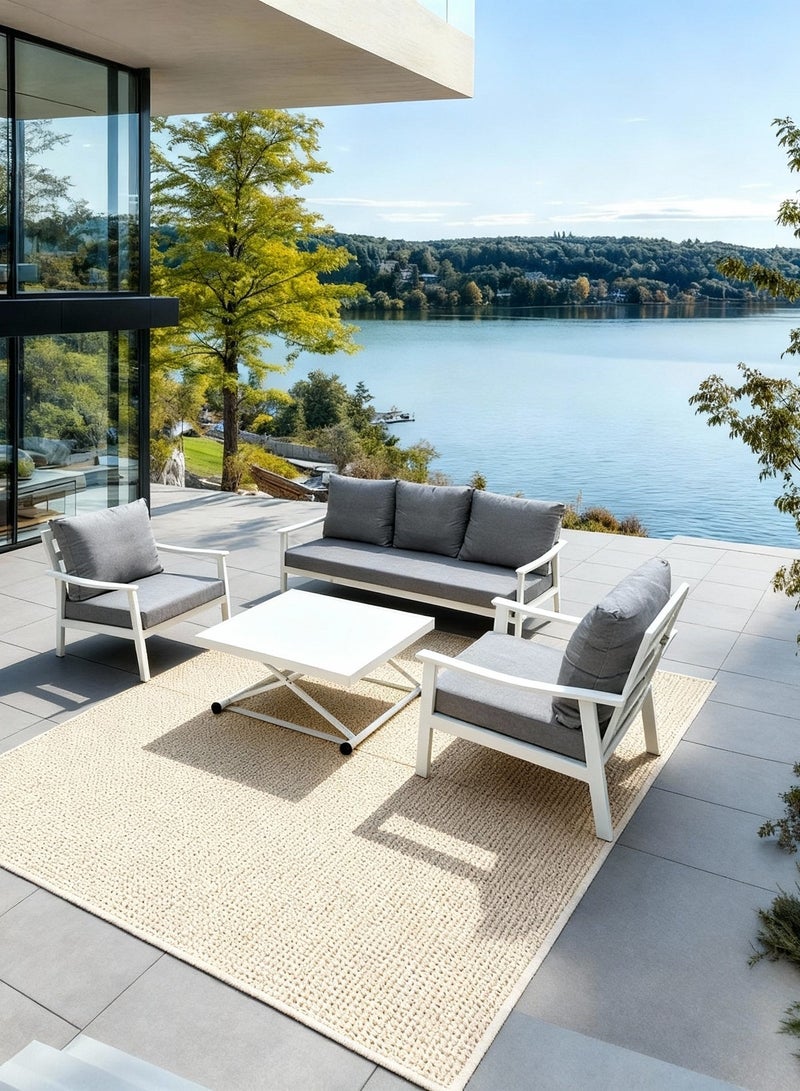 Broyhome 5-Piece Aluminum Outdoor Sofa Set with Up and Down Table ,Waterproof Beige Cushions, Patio Furniture For Garden,Balcony And Villa - Image 1
