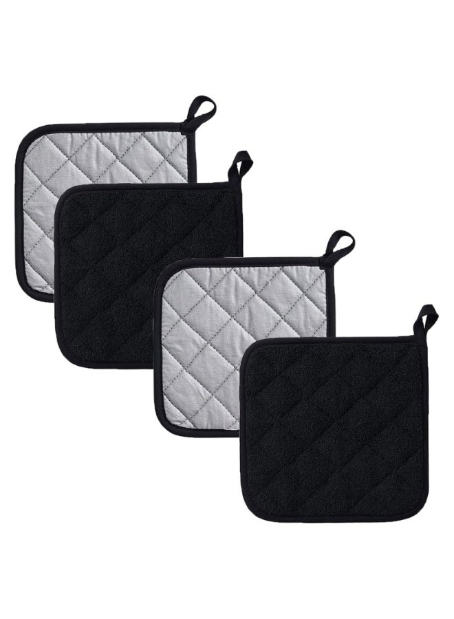 4Pcs Large Size Pot Holders, Hot Pads Terry Cloth Holders, Insulated, Waterproof and Easy to Clean for Kitchen Cooking And Baking, Black - Image 1