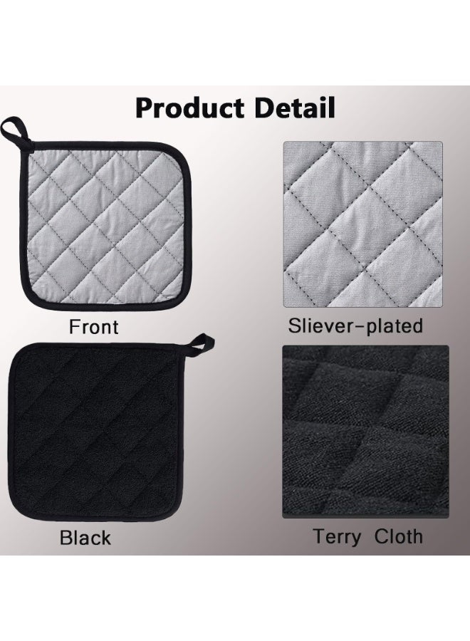 4Pcs Large Size Pot Holders, Hot Pads Terry Cloth Holders, Insulated, Waterproof and Easy to Clean for Kitchen Cooking And Baking, Black - Image 2
