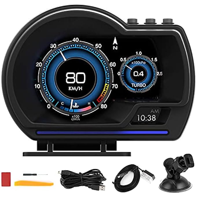 BTER Head Up Display Obdii  Gps Dual System 3Inch Screen Universal Car Hud Multi Data Monitor Digital Gps Speedometer Windshield Hud Display With Overspeed Alarm Direction Driving Distance Led Light - Image 1