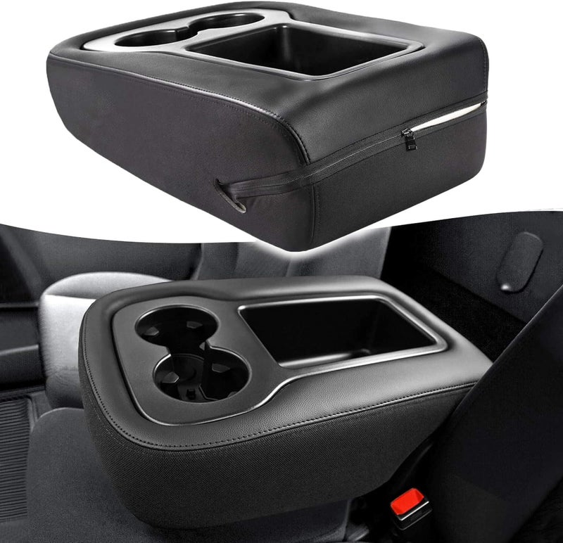 KBH Center Console Armrest Cover for Chevy Silverado Tahoe Suburban GMC Sierra Yukon 1500 2500 3500 20072014 Jump Seat Console Leather Cloth Trim Zipper Closure Black