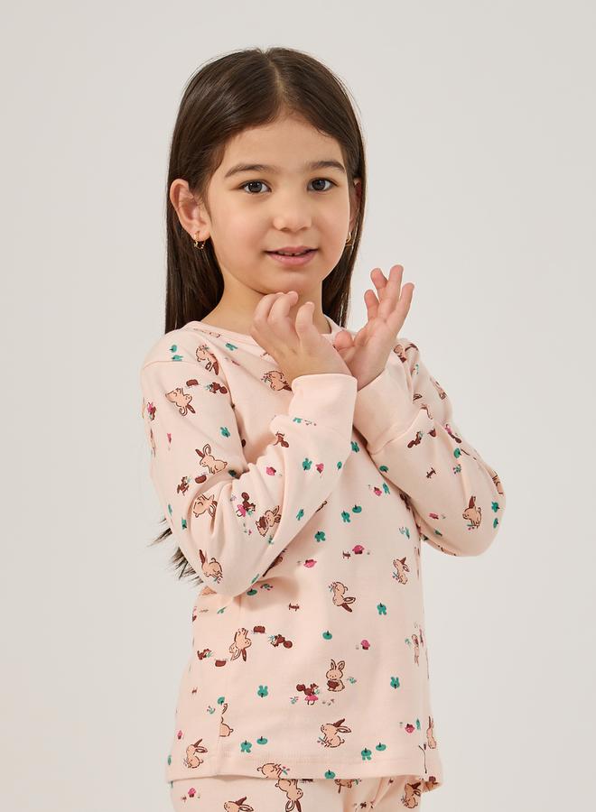 ستايلي طقم بيجامة وتيشيرت بياقة دائرية وطبعة شاملة - Image 3