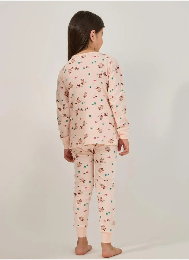 Styli All-Over Print Round Neck T-Shirt and Pyjama Set