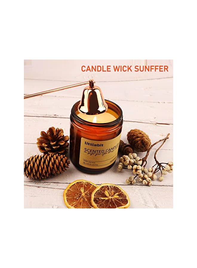 The Bros مجموعة ملحقات الشموع 5 في 1، قاطع فتيل الشمعة، خافض الشمعة وغطاس فتيل الشمعة، ولاعة قابلة لإعادة الشحن عبر USB، صينية تخزين لمحبي الشموع كهدية للأمهات، مجموعة العناية بالشموع (ذهبي وردي) - Image 4