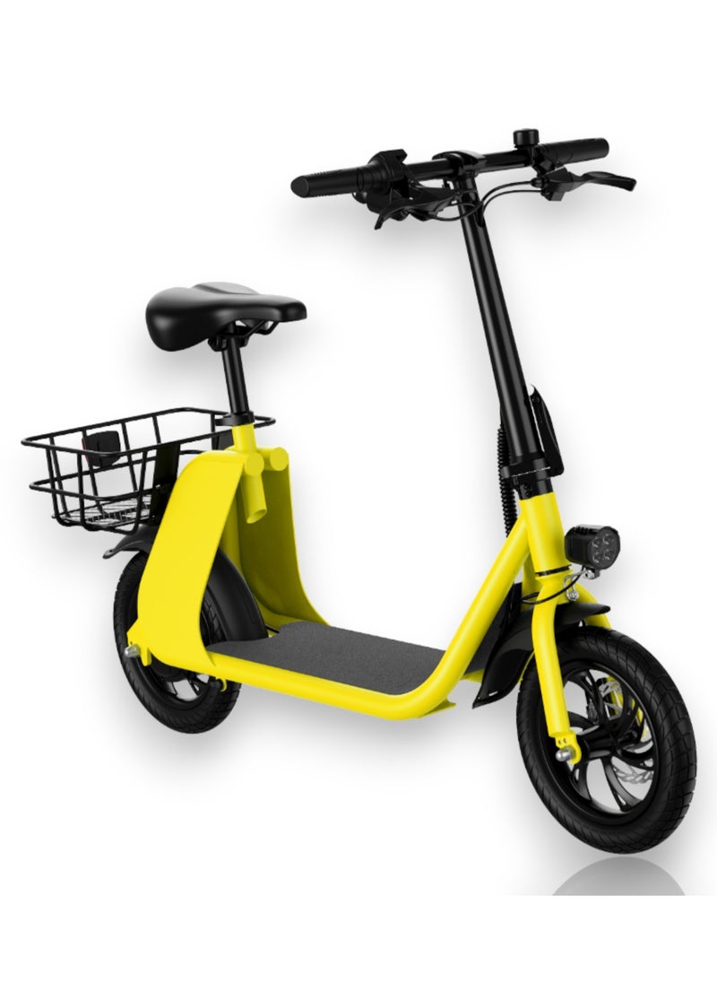 Wind Horse - Premium Foldable Electric Scooter with Seat and Rear Basket, 450W Motor, 36V 8AH Battery, 25-35 KM/h Speed, Carbon Alloy Frame, 12.5 Inches Tires, Disk Brakes, Unisex Comfortable E-Scooter for Adults - Image 1