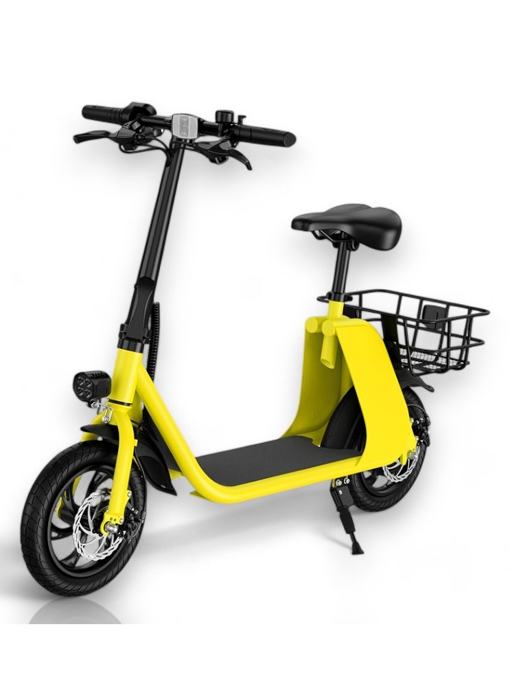 Wind Horse - Premium Foldable Electric Scooter with Seat and Rear Basket, 450W Motor, 36V 8AH Battery, 25-35 KM/h Speed, Carbon Alloy Frame, 12.5 Inches Tires, Disk Brakes, Unisex Comfortable E-Scooter for Adults - Image 1