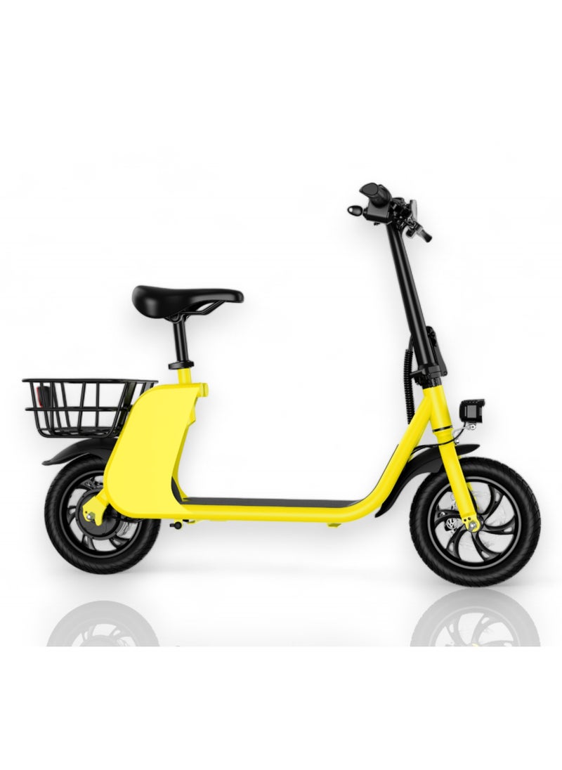 Wind Horse - Premium Foldable Electric Scooter with Seat and Rear Basket, 450W Motor, 36V 8AH Battery, 25-35 KM/h Speed, Carbon Alloy Frame, 12.5 Inches Tires, Disk Brakes, Unisex Comfortable E-Scooter for Adults - Image 1