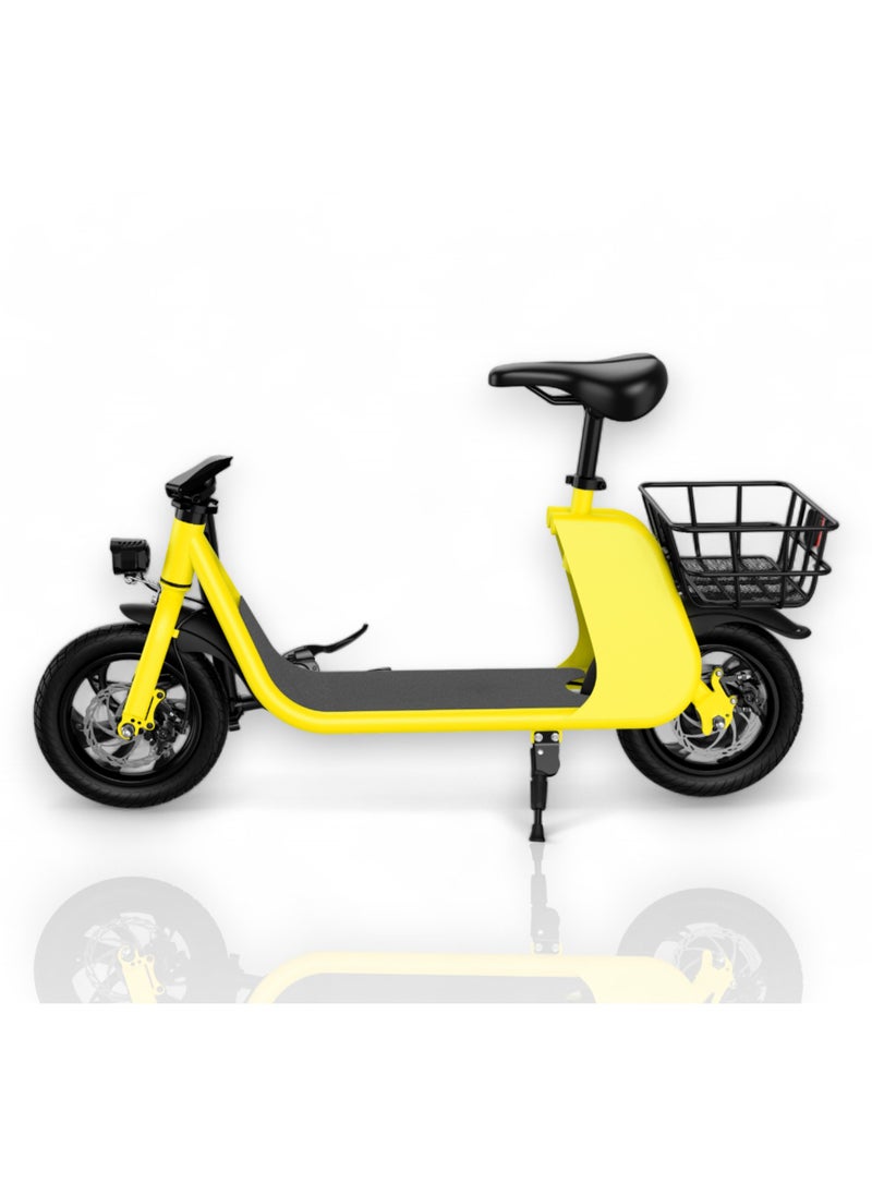 Wind Horse - Premium Foldable Electric Scooter with Seat and Rear Basket, 450W Motor, 36V 8AH Battery, 25-35 KM/h Speed, Carbon Alloy Frame, 12.5 Inches Tires, Disk Brakes, Unisex Comfortable E-Scooter for Adults - Image 1