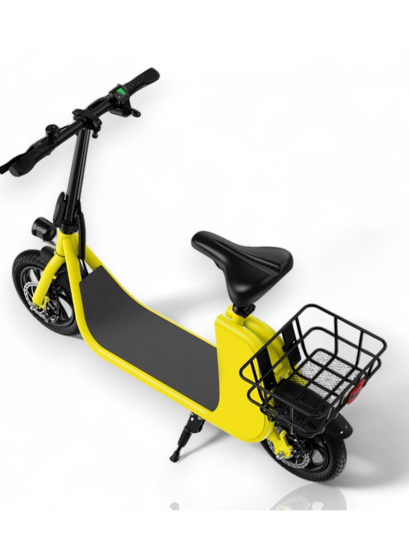 Wind Horse - Premium Foldable Electric Scooter with Seat and Rear Basket, 450W Motor, 36V 8AH Battery, 25-35 KM/h Speed, Carbon Alloy Frame, 12.5 Inches Tires, Disk Brakes, Unisex Comfortable E-Scooter for Adults - Image 1