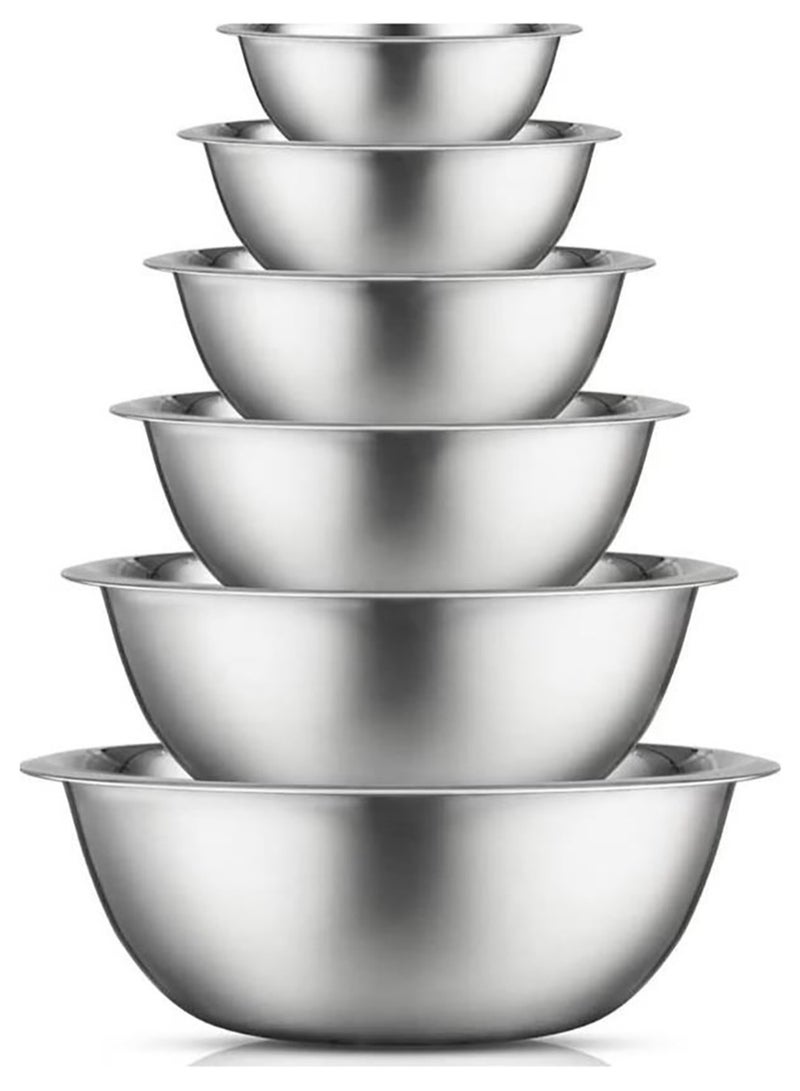 Stainless Steel Mixing Bowls, 6 Pack Kitchen Bowls, Nesting Bowls for Cooking, Baking, Salad, Marinating  - Image 1