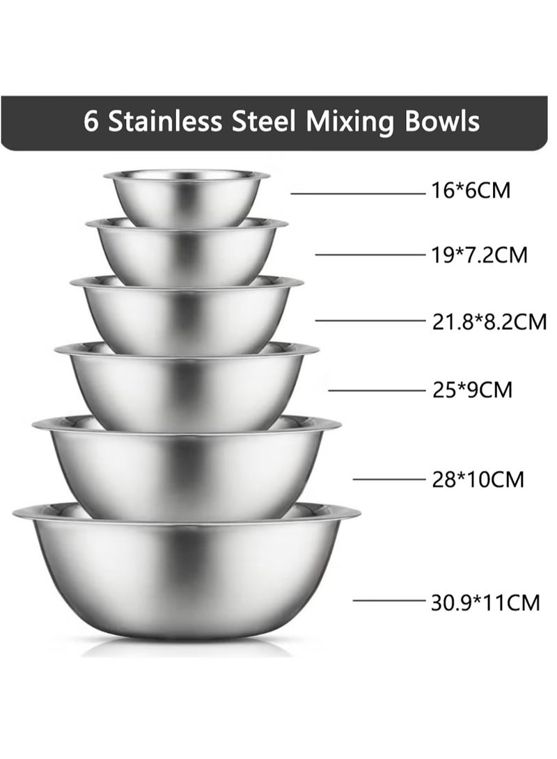 Stainless Steel Mixing Bowls, 6 Pack Kitchen Bowls, Nesting Bowls for Cooking, Baking, Salad, Marinating  - Image 3