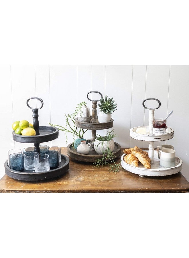 Creative Co-op Distressed Brown Wood 2-Tier Tray with Metal Handle - Image 4