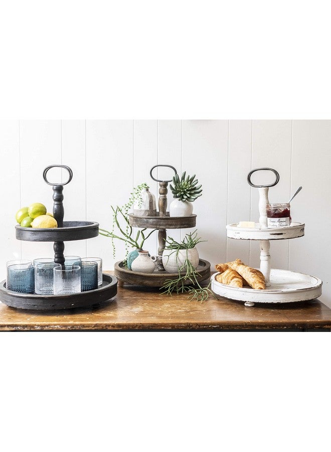 Creative Co-op Distressed Brown Wood 2-Tier Tray with Metal Handle - Image 5