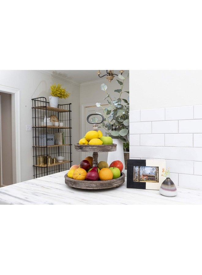 Creative Co-op Distressed Brown Wood 2-Tier Tray with Metal Handle - Image 2