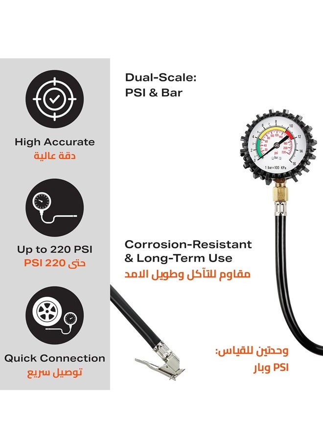 Rocket Flyer Rocket Flyer Tire Pressure Gauge - High Accuracy Dual Scale Tire Pressure Reader with Rubber Hose for Accurate Measurement of Tire Inflation and Vehicle Maintenance - Pressure Test Tools for Cars, Trucks and Motorcycles  - Image 2