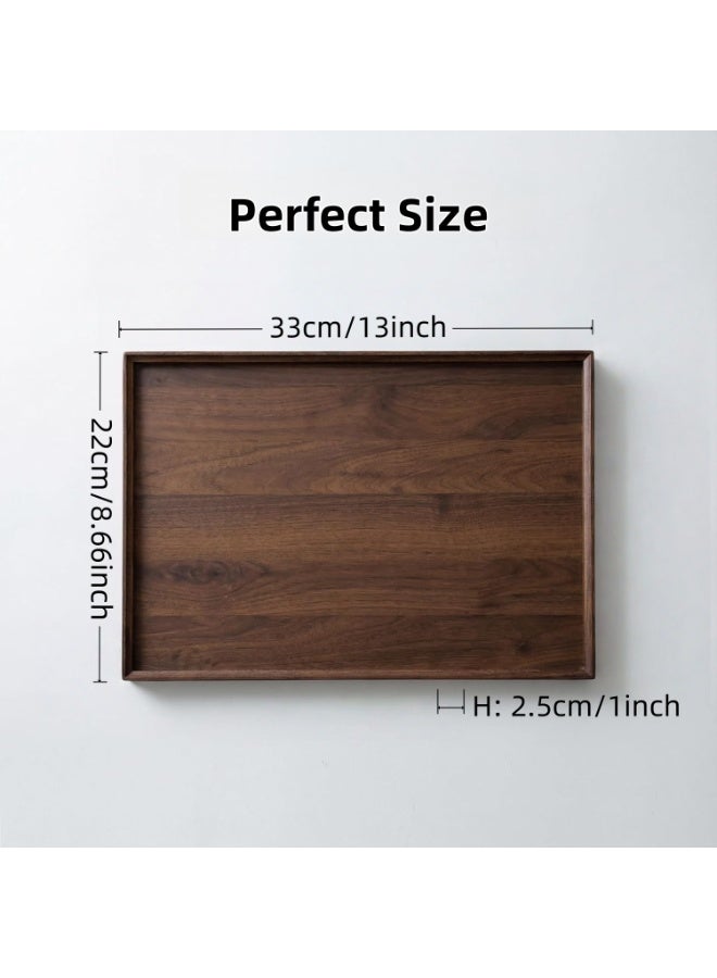 2 PCS Large Walnut Wood Serving Tray,Wooden Decorative Serving Tray for Coffee Table and Home Decor tray for Lunch, Dinner, Appetizers, Patio, Kitchen, Coffee Table, BBQ, Party - Image 2