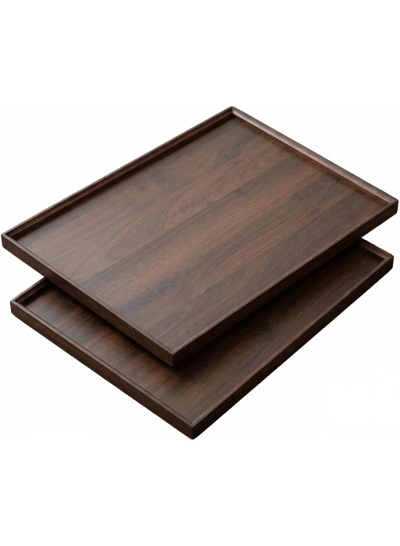 2 PCS Large Walnut Wood Serving Tray,Wooden Decorative Serving Tray for Coffee Table and Home Decor tray for Lunch, Dinner, Appetizers, Patio, Kitchen, Coffee Table, BBQ, Party - Image 1