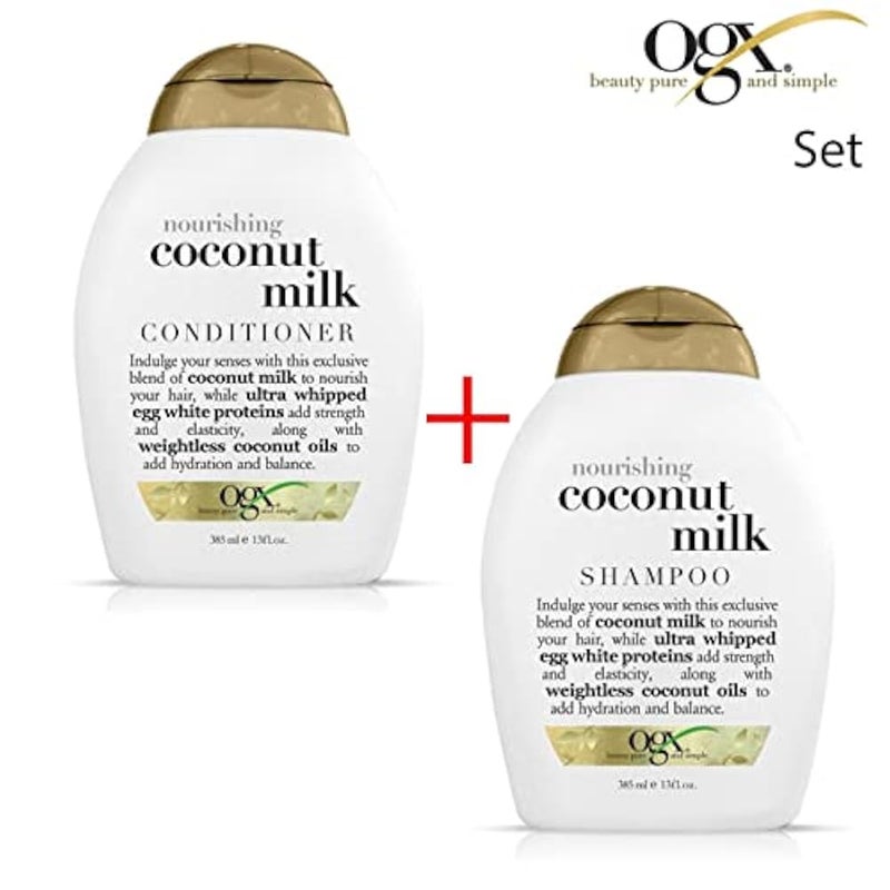 ogx® (formerly Organix) Nourishing Coconut Milk Shampoo 385 ml + Conditioner / Conditioner 385 ml - Luxurious Deep Care of Coloured Hair - Image 2