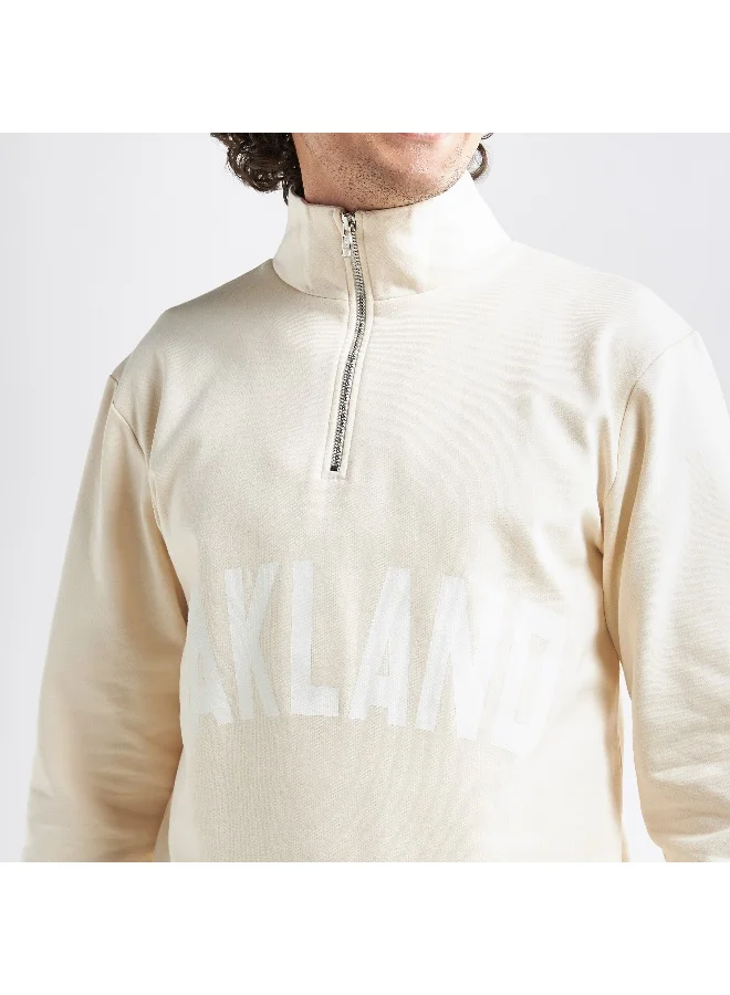 Splash FAV Typography Print High Neck Sweatshirt with Long Sleeves and Zip Closure
