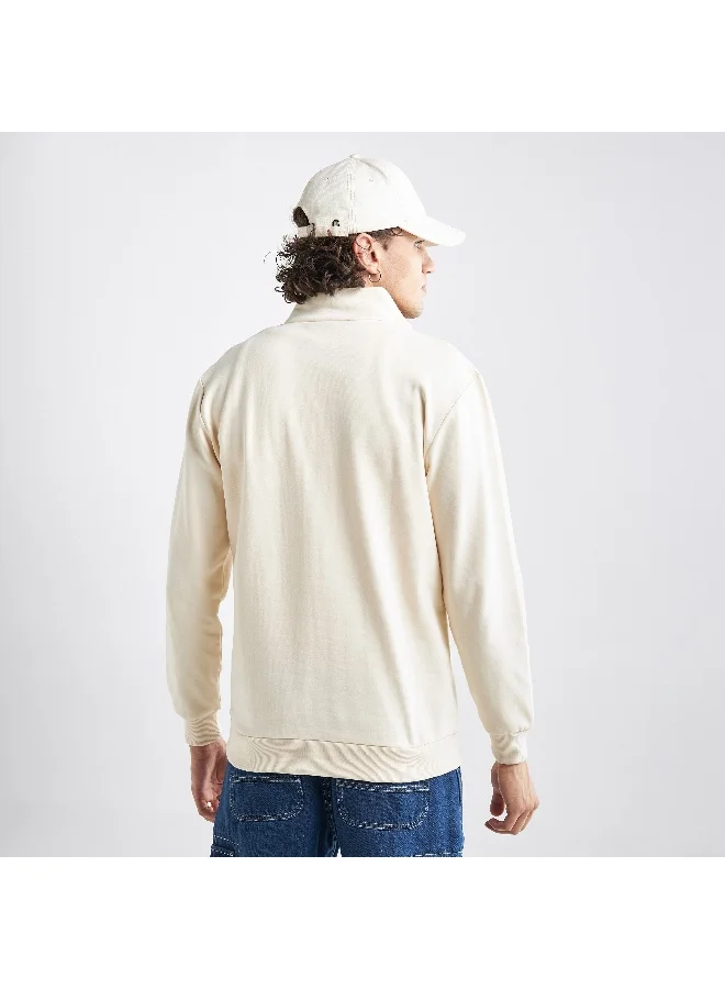 Splash FAV Typography Print High Neck Sweatshirt with Long Sleeves and Zip Closure