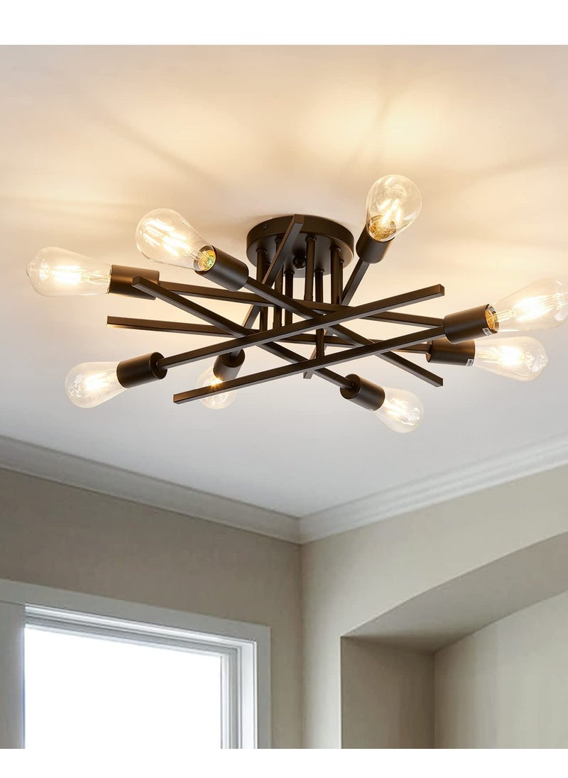 MIXDE Semi Flush Mount Modern Ceiling Light Fixture, 6 Lights Black Vintage Matte Sputnik Chandelier Ceiling Lamp  for Farmhouse Dining Room Living Room Bedroom Study Kitchen  - Image 1